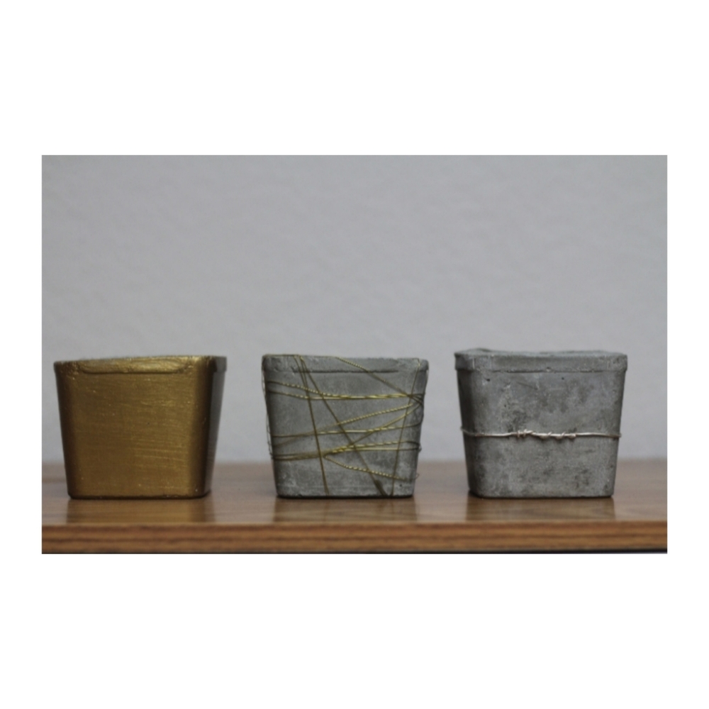 Art Deco Cement planters Wired and Gold for indoor